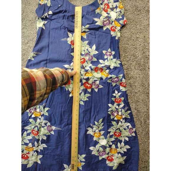 Vtg Sun Fashions Of Hawaii Honolulu Sz 10 Blue Floral & Fruits Muumuu Maxi Dress - Picture 10 of 10